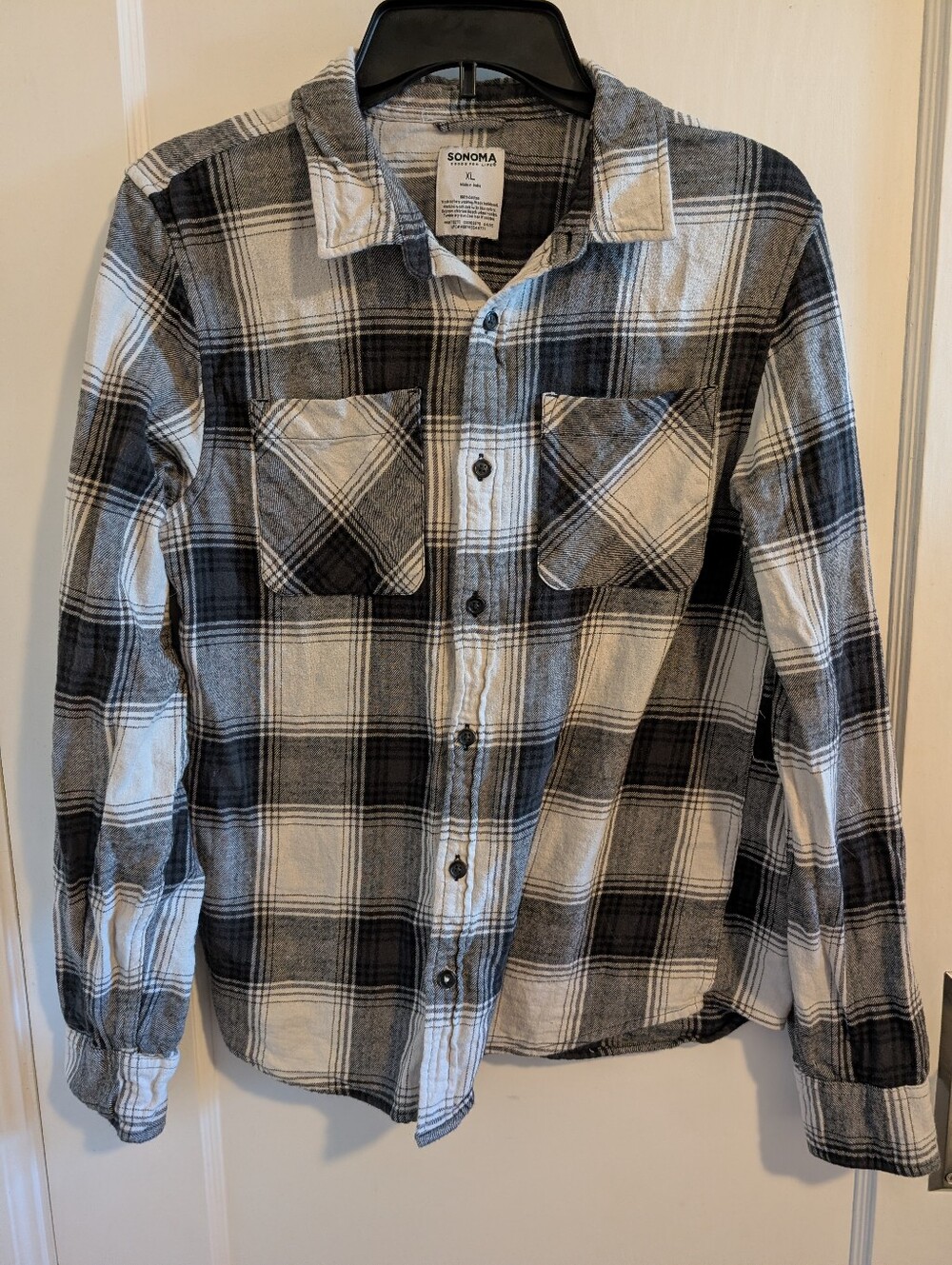 Sonoma Youth Black and White Plaid Flannel Shirt